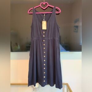 Navy Sleeveless Button-Front Midi Dress